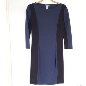 H&M Long Sleeved Blue and Black Color block Dress